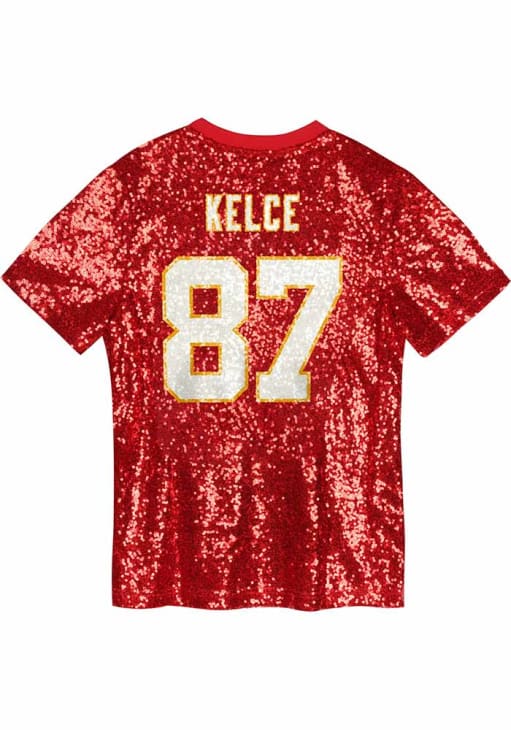 Travis Kelce Kansas City Chiefs Womens Red Sequin Player T-Shirt