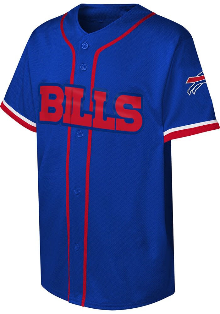 Buffalo Bills Youth Blue Baseball Jersey Short Sleeve Fashion T Shirt