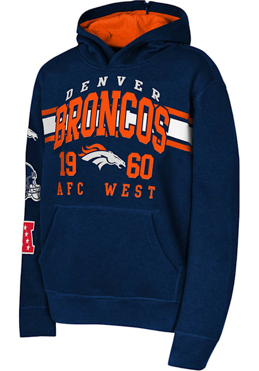 Denver Broncos Youth NAVY World Wide Long Sleeve Hoodie 133421395