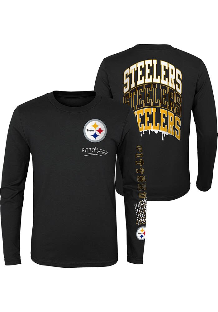 Pittsburgh Steelers Boys BLACK Team Drip Long Sleeve T-Shirt