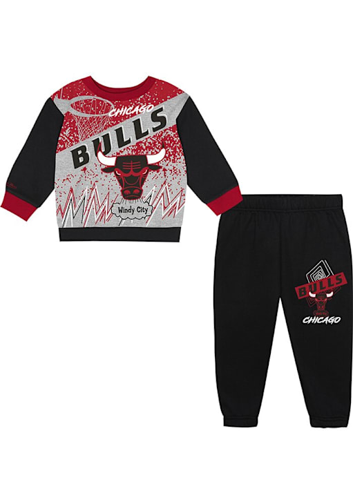 Chicago Bulls Mitchell and Ness Toddler BLACK Block Buster Top and 