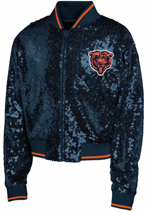 Chicago Bears Girls Navy Blue Glam Squad Long Sleeve Full Zip Jacket