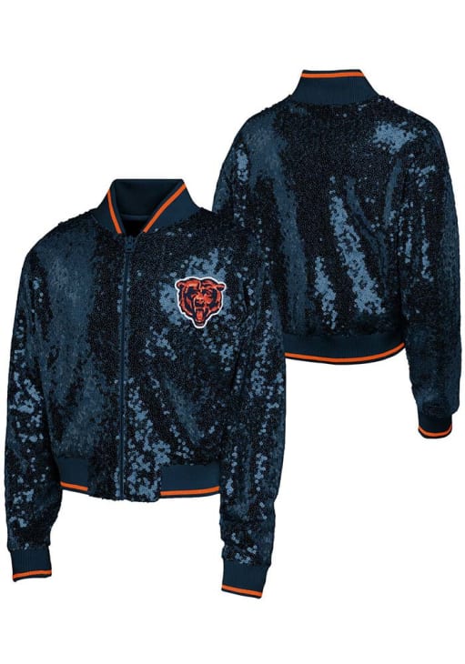 Chicago Bears Girls Navy Blue Glam Squad Long Sleeve Full Zip Jacket