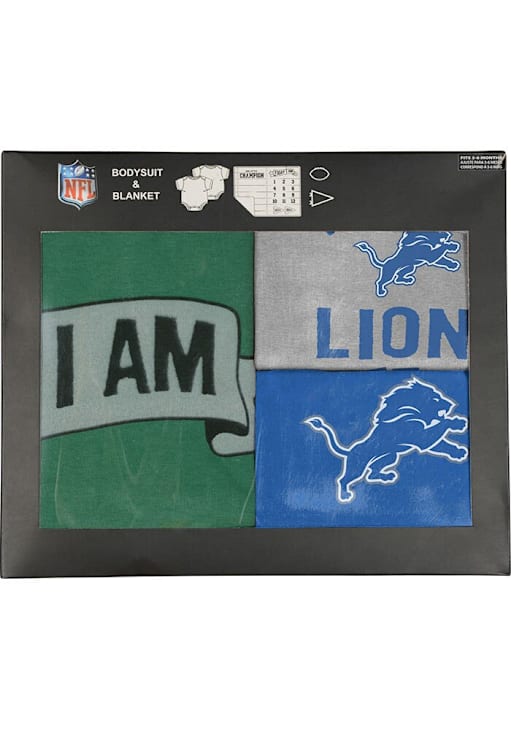 Detroit Lions Baby BLUE #1 Draft Milestone Blanket One Piece Set
