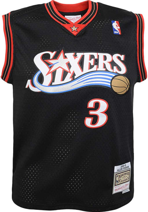 Allen Iverson  Mitchell and Ness Philadelphia 76ers Toddler Black Swingman Road Jersey Basketball..