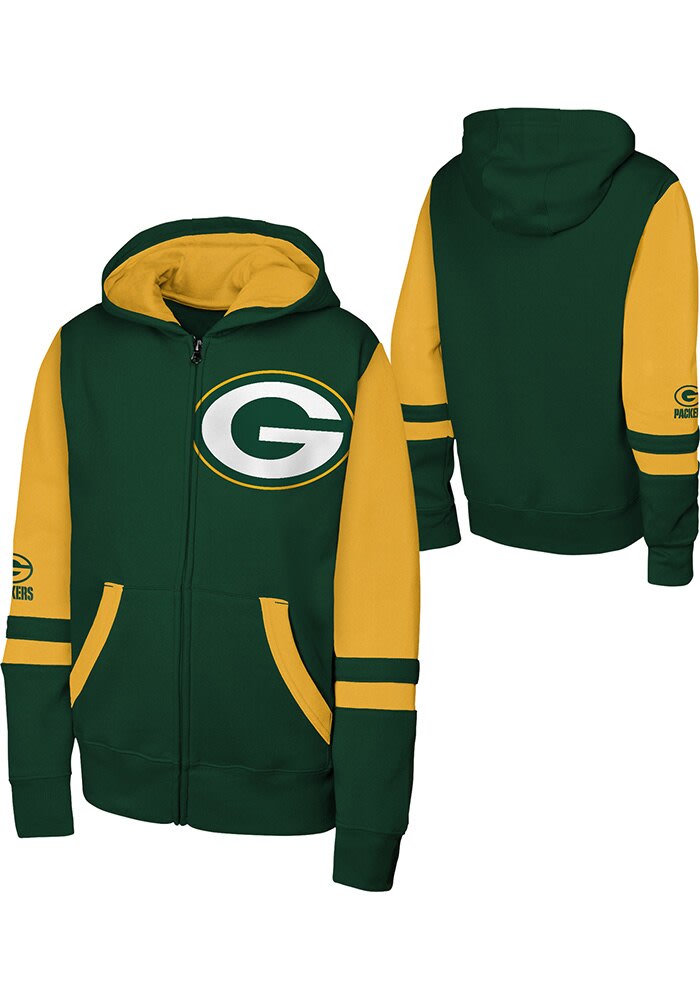 Green Bay Packers Youth GREEN Stadium Long Sleeve Full Zip - 133431383