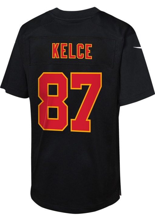 Travis Kelce Kansas City Chiefs Youth Black Nike 2024 Super Bowl Participant LIX Patch Carbon Foot..