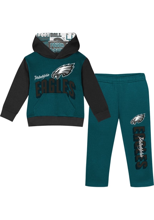 Philadelphia Eagles Toddler Teal Coin Toss Hood Set Top and Bottom