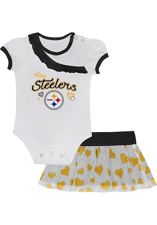 Pittsburgh Steelers Infant Girls White Love My Team Top and Bottom
