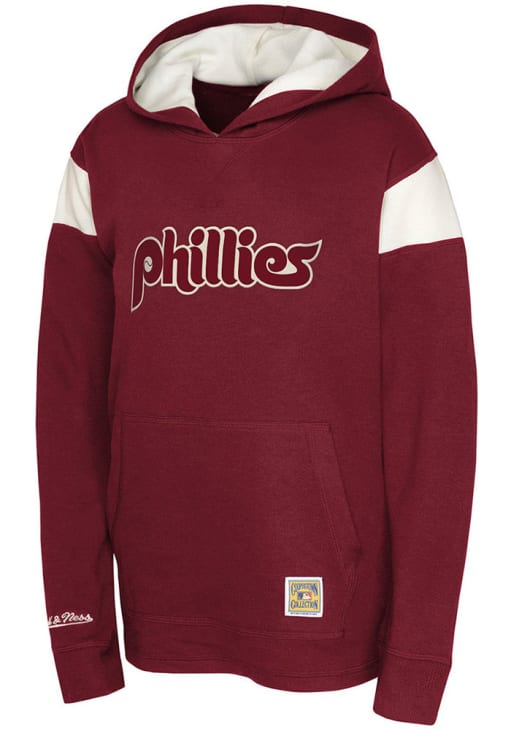 Mitchell and Ness Philadelphia Phillies Youth Maroon Wordmark Lightweight Long Sleeve Hoodie