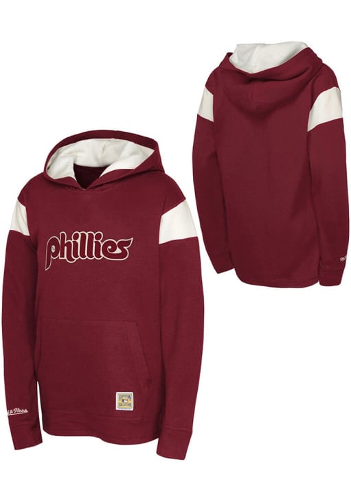 Mitchell and Ness Philadelphia Phillies Youth Maroon Wordmark Lightweight Long Sleeve Hoodie