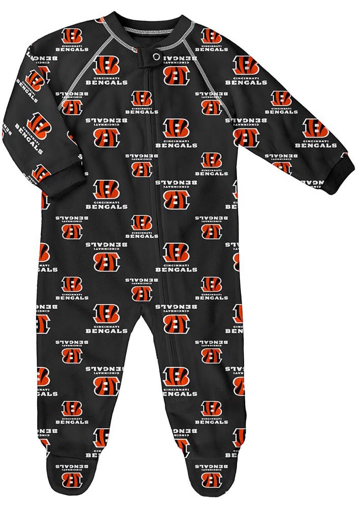 Cincinnati Bengals Black Baby Raglan Romper Pajamas