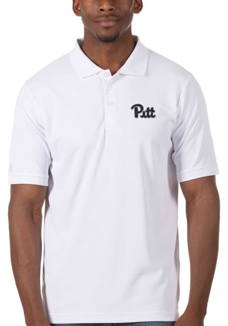 Mens Pitt Panthers White Antigua Legacy Pique Short Sleeve Polo Shirt