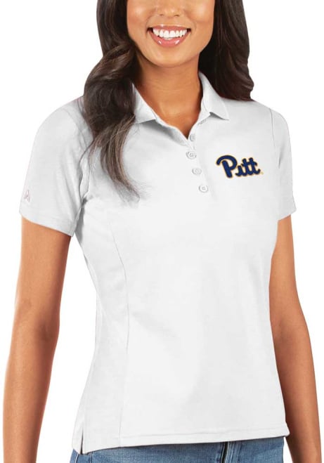 Womens Pitt Panthers White Antigua Legacy Pique Short Sleeve Polo Shirt