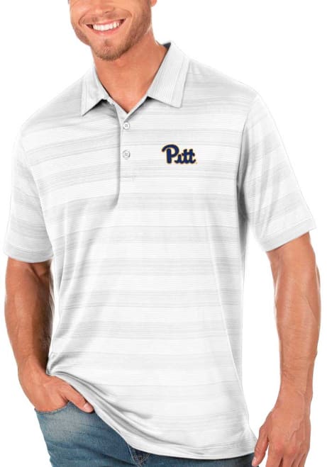 Mens Pitt Panthers White Antigua Compass Short Sleeve Polo Shirt