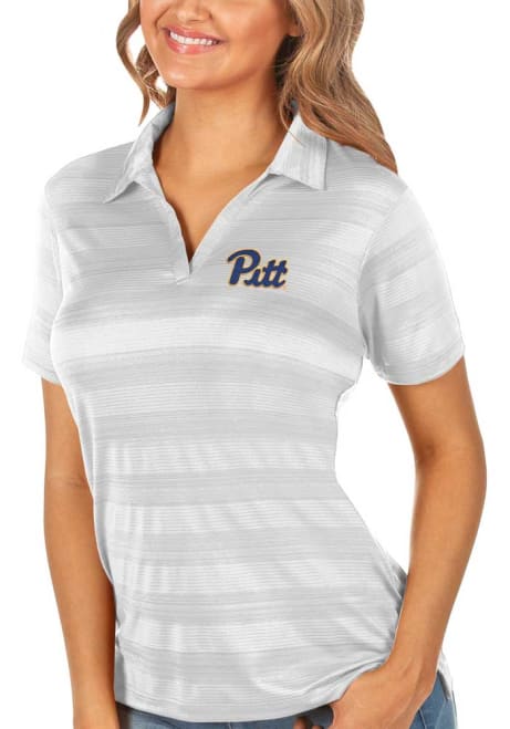 Womens Pitt Panthers White Antigua Compass Short Sleeve Polo Shirt