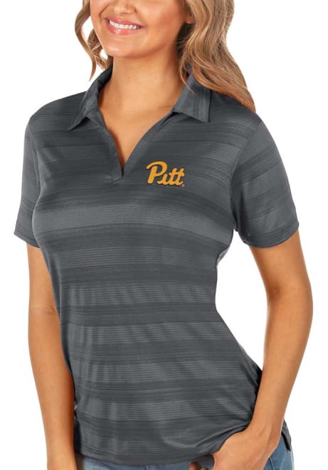 Womens Pitt Panthers Grey Antigua Compass Short Sleeve Polo Shirt