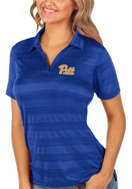 Womens Pitt Panthers Blue Antigua Compass Short Sleeve Polo Shirt