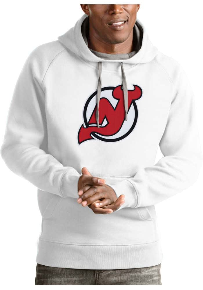 Antigua New Jersey Devils Mens White Full Front Victory Long Sleeve Hoodie