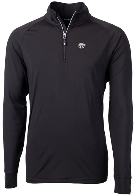 Mens K-State Wildcats Black Cutter and Buck Adapt Eco Knit Recycled 1/4 Zip Pullover