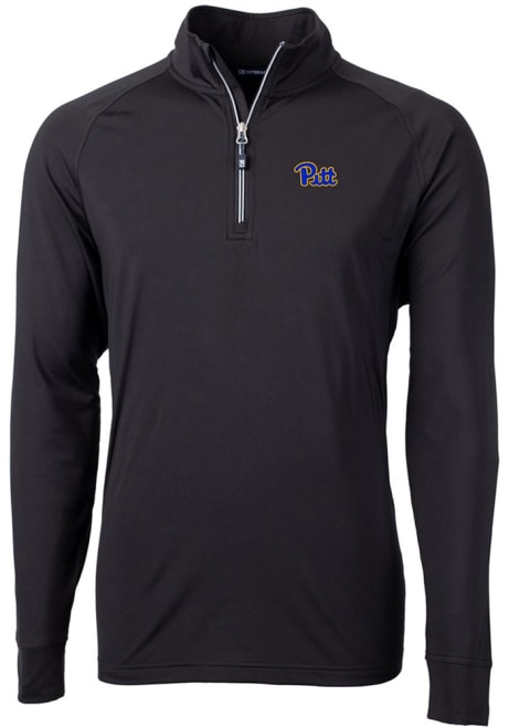 Mens Pitt Panthers Black Cutter and Buck Adapt Eco Knit Recycled 1/4 Zip Pullover