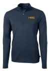 Main image for Cutter and Buck Milwaukee Brewers Mens Navy Blue City Connect Virtue Eco Pique Long Sleeve 1/4 Z..