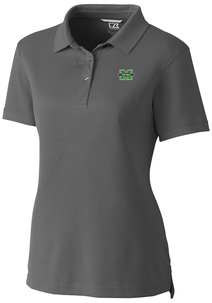 Cutter and Buck Marshall Thundering Herd Womens Grey Advantage Short Sleeve Polo Shirt