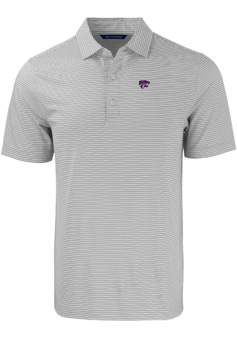 Mens K-State Wildcats Grey Cutter and Buck Forge Double Stripe Big and Tall Polos Shirt