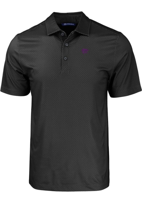 Mens K-State Wildcats Black Cutter and Buck Pike Eco Geo Print Big and Tall Polos Shirt