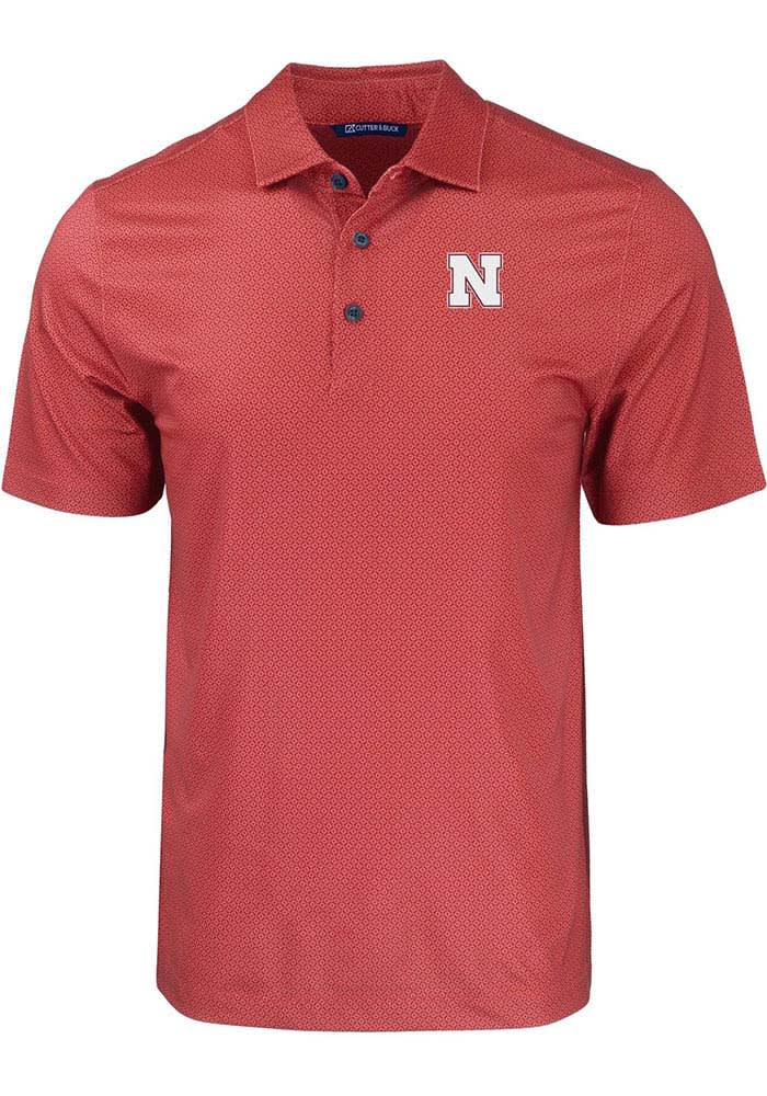 Nebraska Cornhuskers Cutter and Buck Red Pike Eco Geo Print Big and Tall Polo