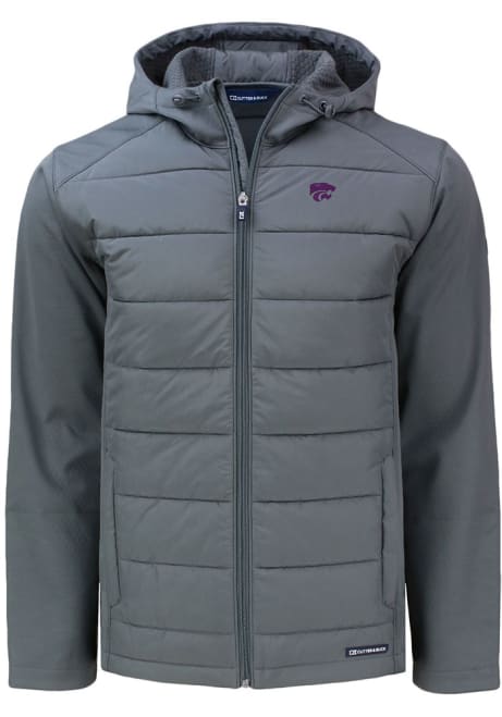 Grey K-State Wildcats Cutter and Buck Mens Evoke Hood Big and Tall Lined Jacket