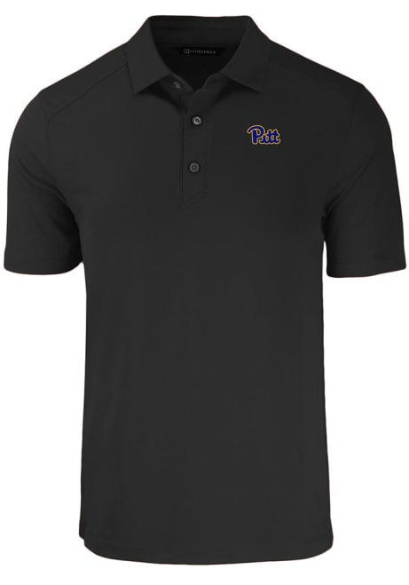 Mens Pitt Panthers Black Cutter and Buck Forge Short Sleeve Polo Shirt