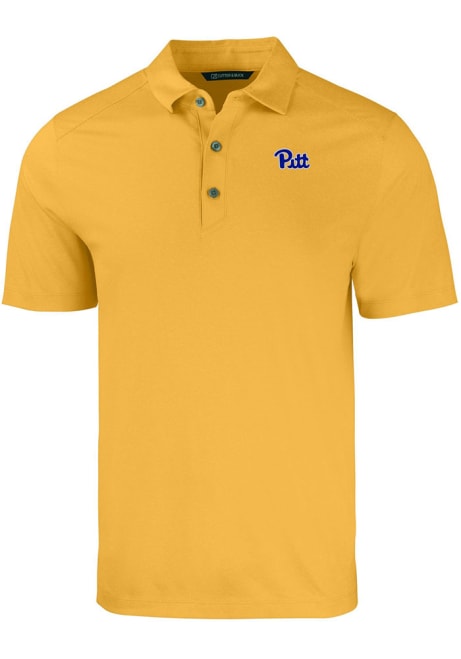 Mens Pitt Panthers Gold Cutter and Buck Forge Short Sleeve Polo Shirt