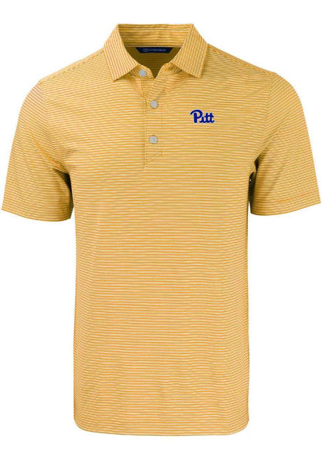 Mens Pitt Panthers Gold Cutter and Buck Forge Double Stripe Short Sleeve Polo Shirt