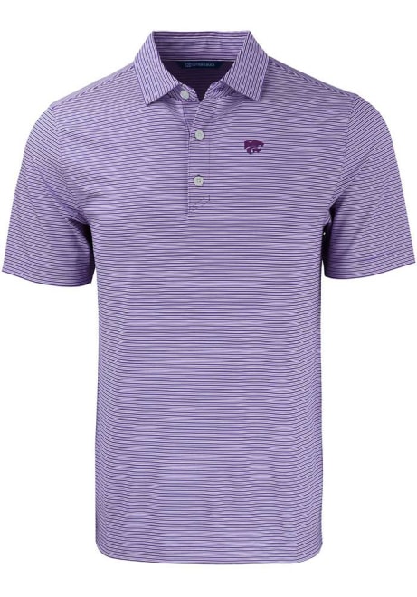 Mens K-State Wildcats Purple Cutter and Buck Forge Double Stripe Short Sleeve Polo Shirt