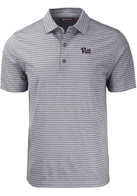 Mens Pitt Panthers Black Cutter and Buck Forge Heather Stripe Short Sleeve Polo Shirt