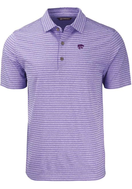 Mens K-State Wildcats Purple Cutter and Buck Forge Heather Stripe Logo Short Sleeve Polo Shirt