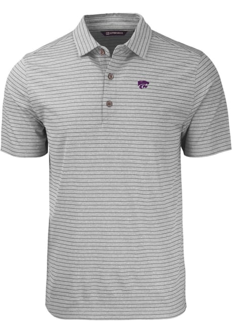 Mens K-State Wildcats Grey Cutter and Buck Forge Heather Stripe Short Sleeve Polo Shirt
