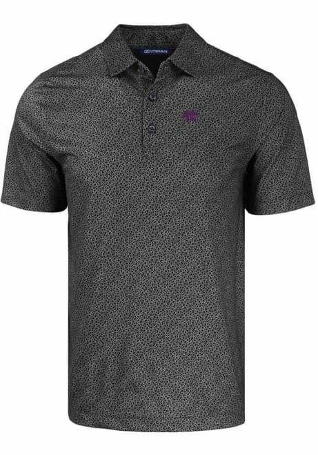 Mens K-State Wildcats Black Cutter and Buck Pike Pebble Short Sleeve Polo Shirt