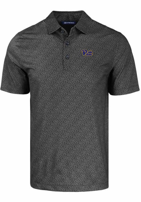 Mens Pitt Panthers Black Cutter and Buck Pike Pebble Short Sleeve Polo Shirt