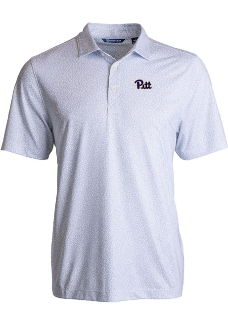 Mens Pitt Panthers White Cutter and Buck Pike Pebble Short Sleeve Polo Shirt