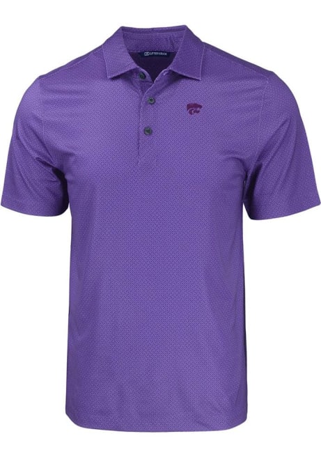 Mens K-State Wildcats Purple Cutter and Buck Pike Eco Geo Print Short Sleeve Polo Shirt