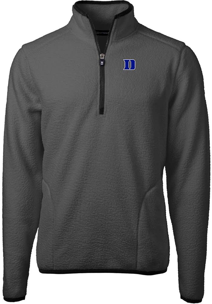 Cutter and Buck Duke Blue Devils Mens Grey Cascade Sherpa Long Sleeve Qtr Zip Pullover