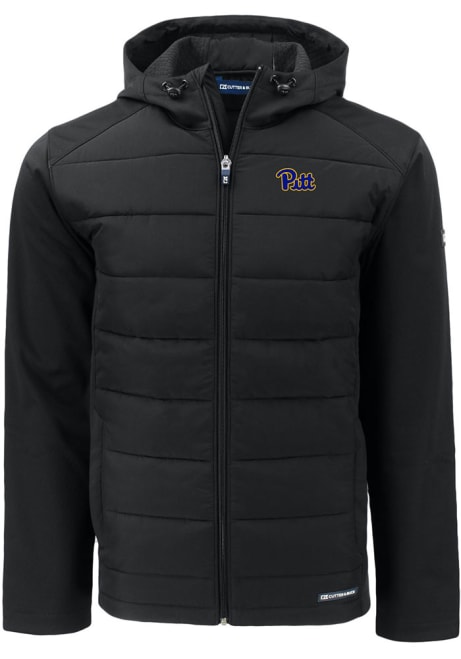 Mens Pitt Panthers Black Cutter and Buck Evoke Hood Heavyweight Jacket