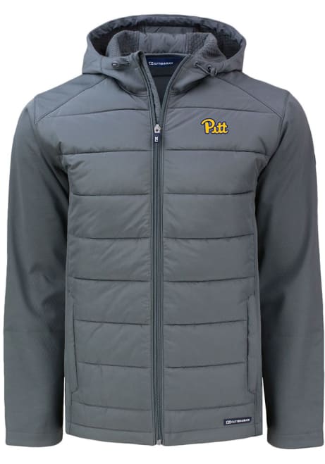 Mens Pitt Panthers Grey Cutter and Buck Evoke Hood Heavyweight Jacket