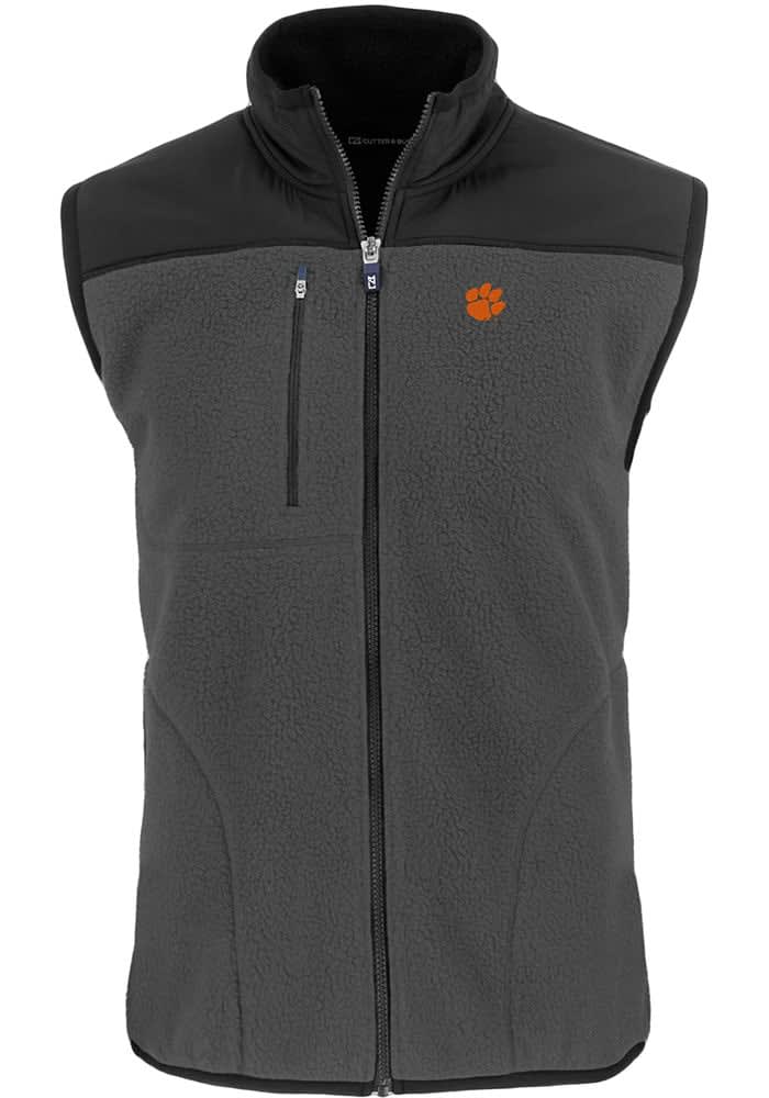 Cutter and Buck Clemson Tigers Mens Grey Cascade Sherpa Sleeveless Jacket