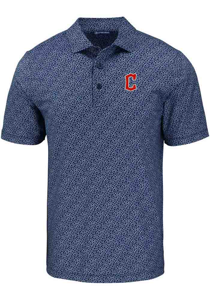 Men s Cutter Buck Navy Cleveland Guardians Pike Eco Pebble Print Stretch Recycled Polo Size Large Blue