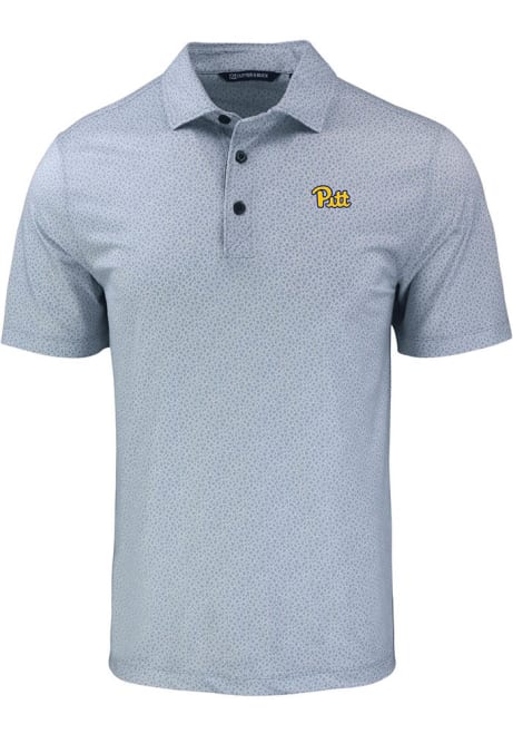 Mens Pitt Panthers Grey Cutter and Buck Pike Pebble Short Sleeve Polo Shirt