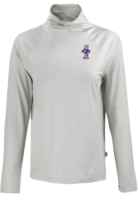 Womens K-State Wildcats Grey Cutter and Buck Vintage Wabash Coastline Eco Funnel Neck Crew Sweatshirt