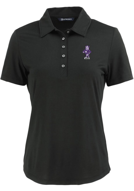 Womens K-State Wildcats Black Cutter and Buck Vintage Wabash Coastline Eco Short Sleeve Polo Shirt
